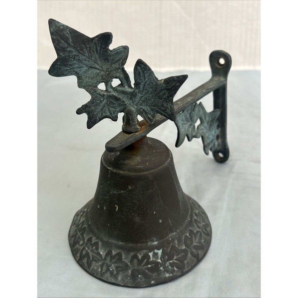 Vintage Cast Iron Ivy Leaf Dinner Bell Wall Mount Farmhouse